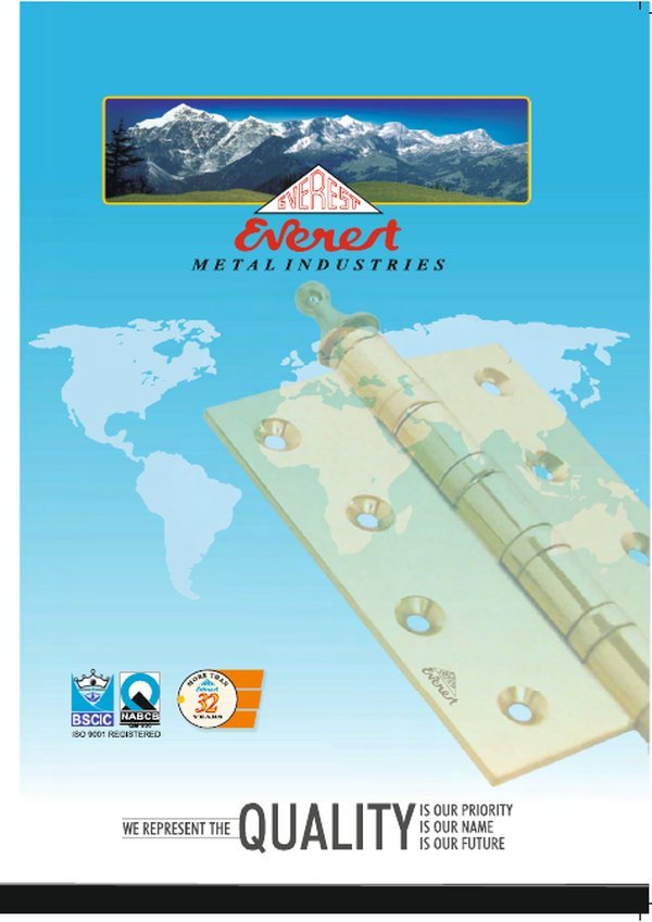 Everest Metal brass hardware catalogue cover — hinges, bolts, knobs and fittings